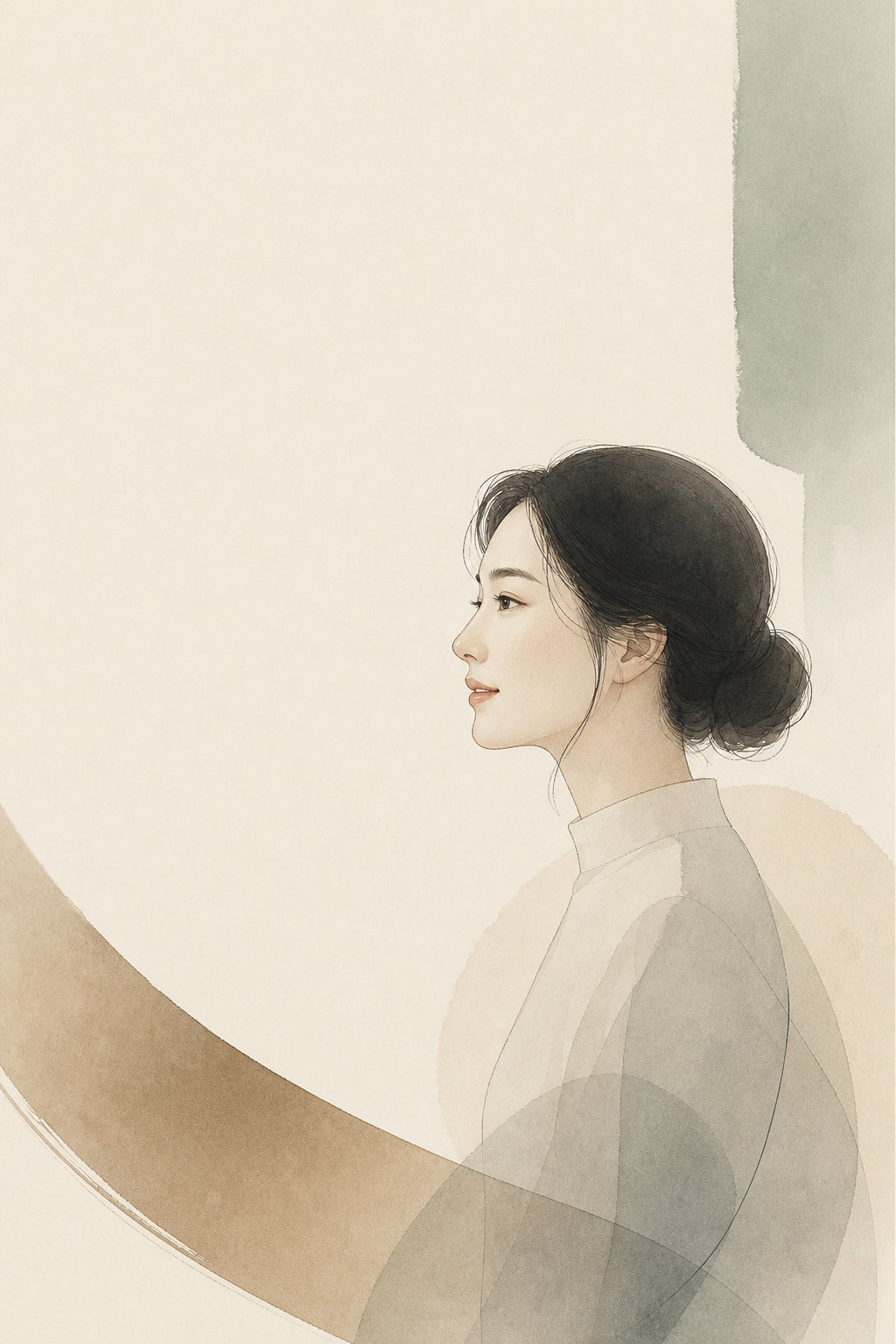 왼쪽을 차분히 바라보는 미리의 단아한 옆모습